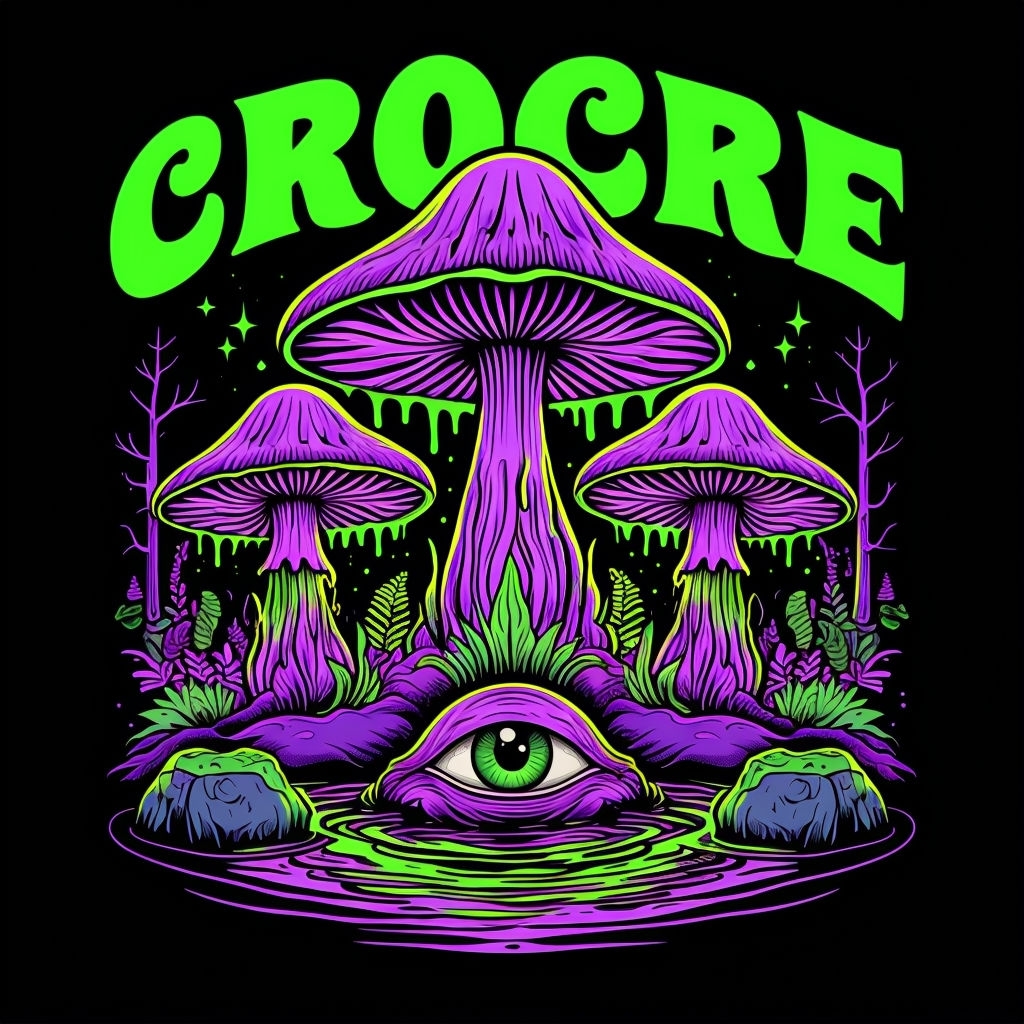 Psychedelic CROCRE Surreal Mushroom Art T-Shirt