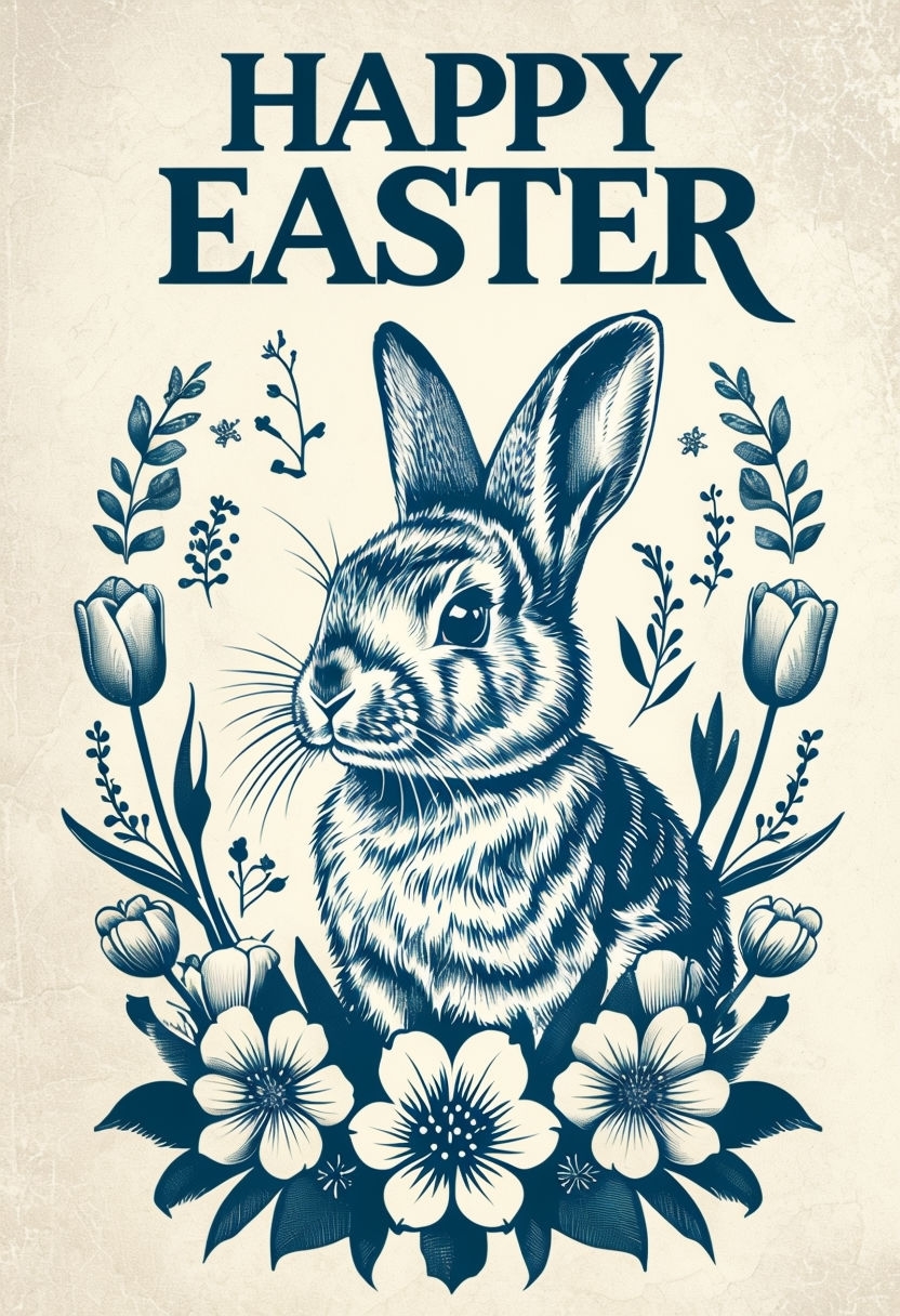 Vintage Rabbit and Floral Happy Easter T-Shirt