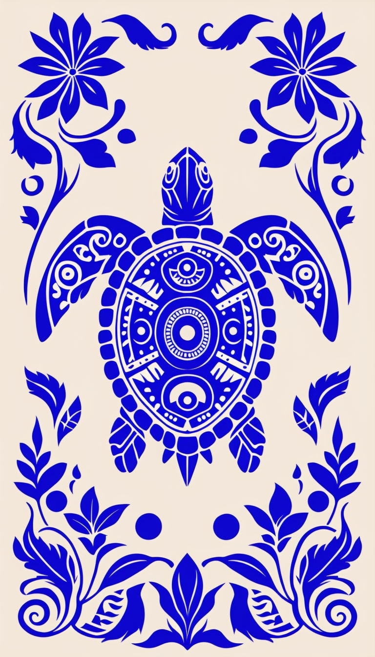 Ornate Royal Blue Turtle Design with Floral Motifs Phone Case Cover