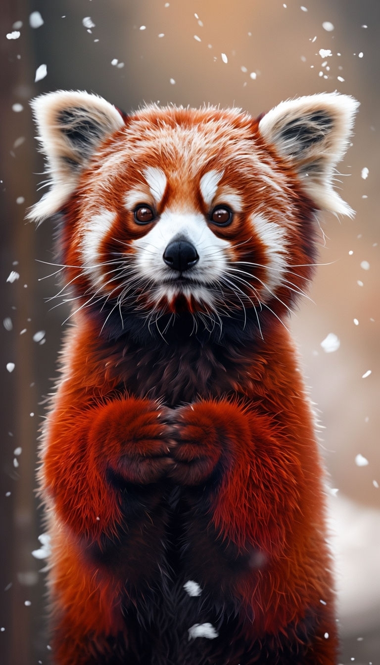 Adorable Red Panda Digital Illustration with Wintery Background Mobile Wallpaper