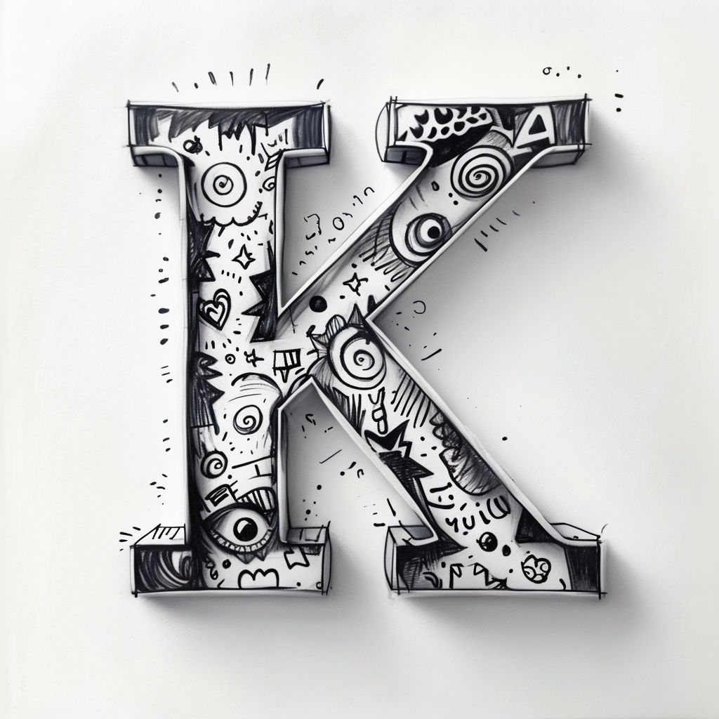 Intricate Hand-Drawn Monogram Letter K Artwork Design Monogram