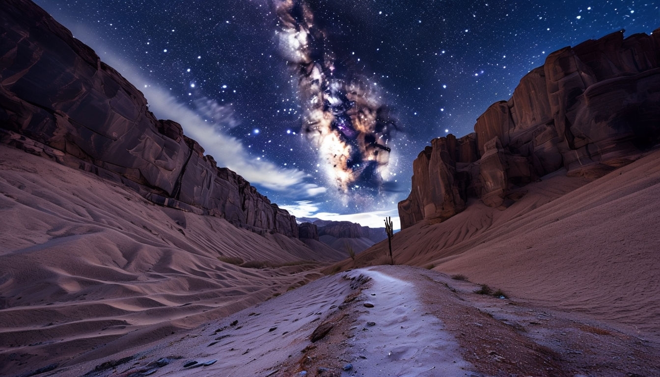 Stunning Nighttime Desert Canyon with Starry Sky Virtual Background