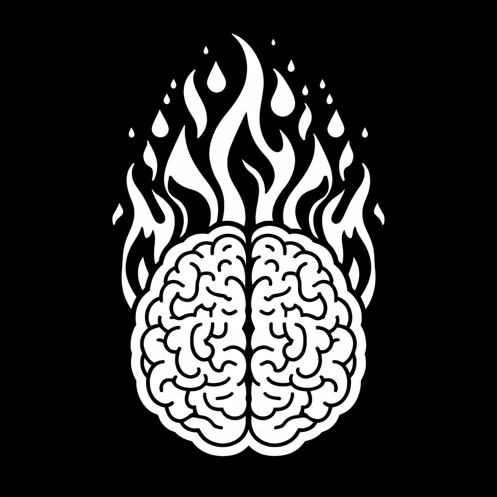 Striking White Brain with Flames Modern Graphic T-Shirt