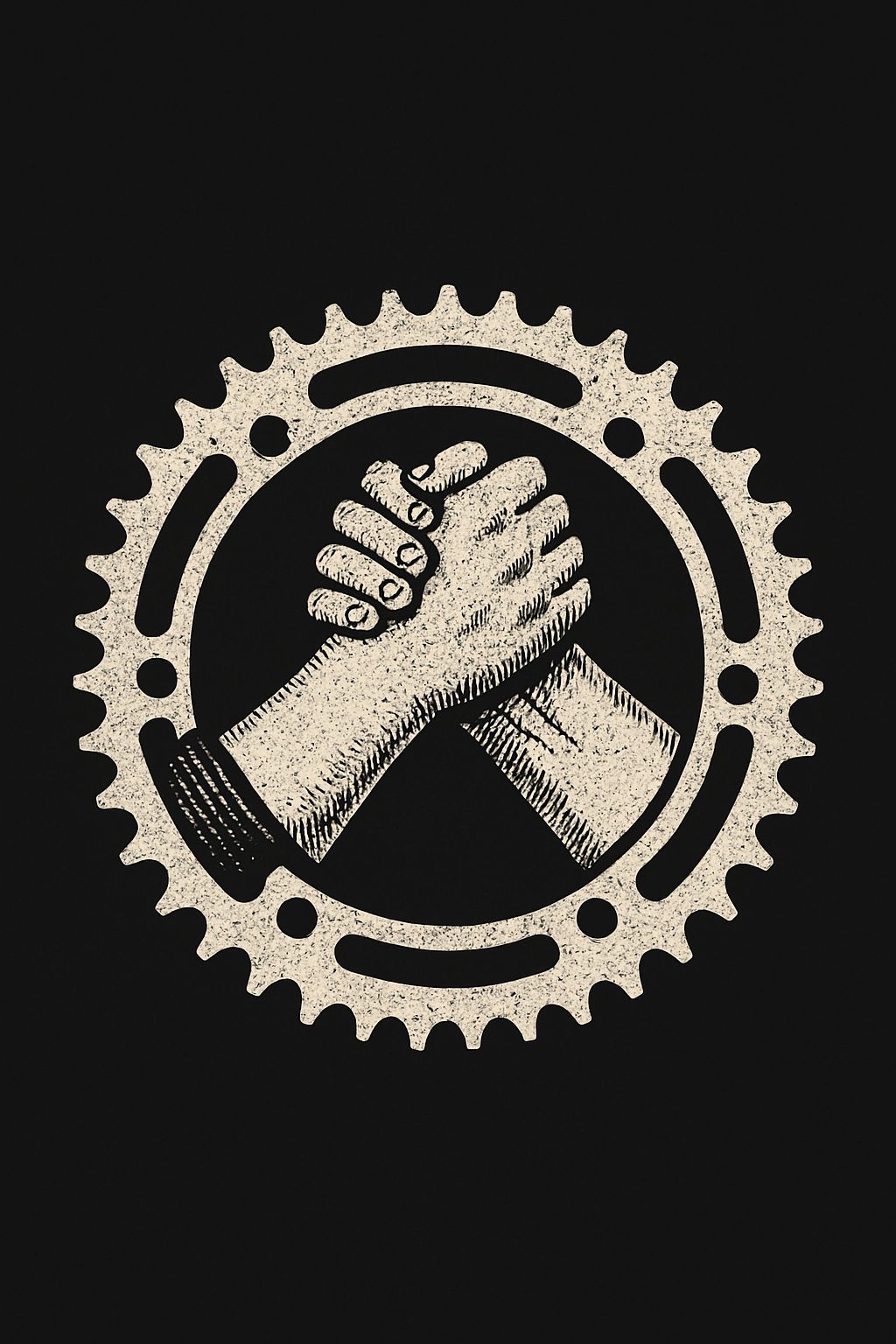 Vintage Handshake Design with Bicycle Chain Ring T-Shirt