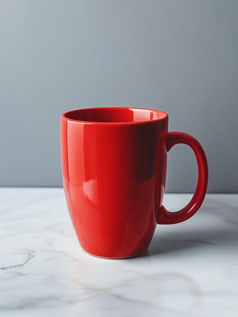 Vibrant Red Coffee Mug on Elegant Marble Surface Mockup