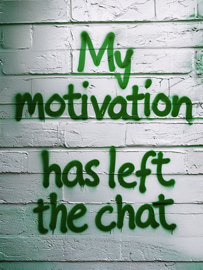 Humorous Spray-Painted Meme: My Motivation Has Left the Chat Sticker