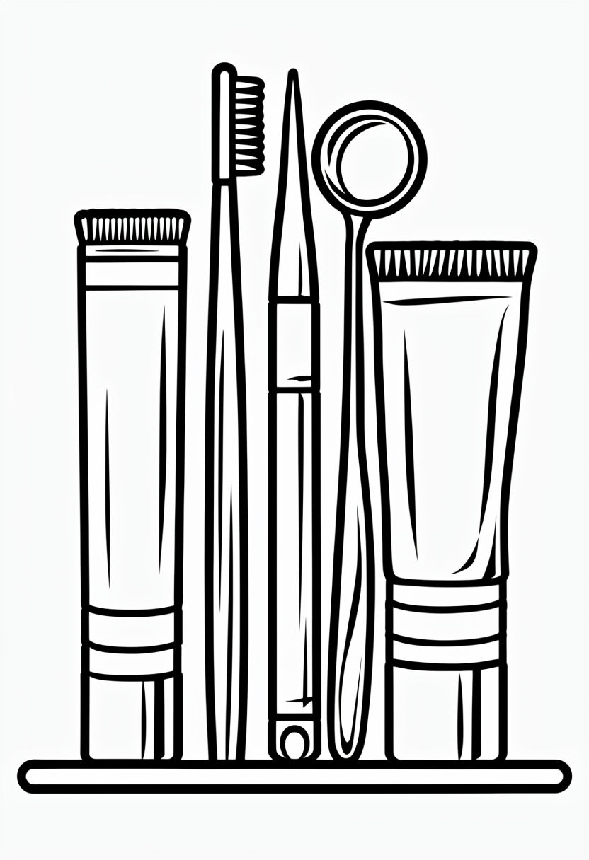 Essential Dental Hygiene Tools Line Art Coloring Page