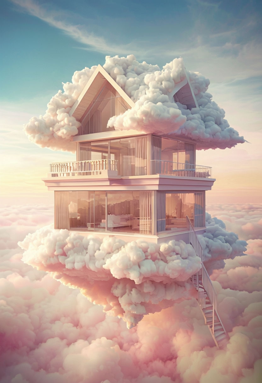 Dreamy Cloud House Surreal Digital Art Poster