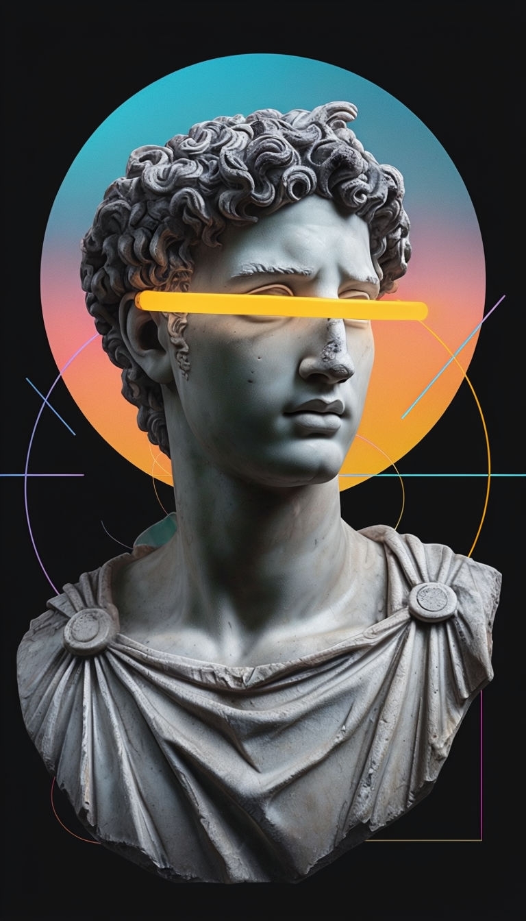 Modern Neon Classical Bust with Gradient Background Mobile Wallpaper