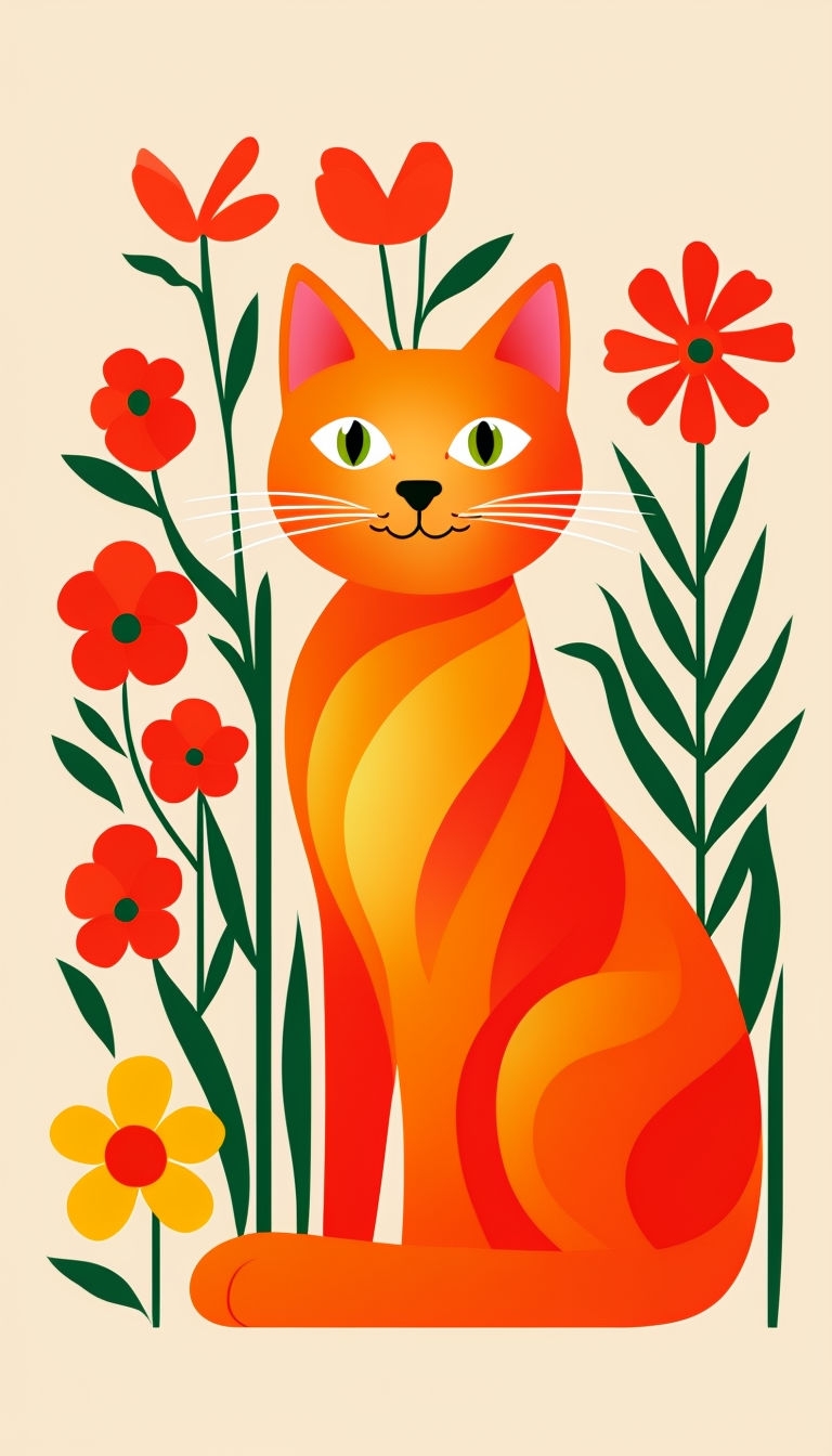 Whimsical Orange Cat Surrounded by Colorful Flowers Phone Case Cover