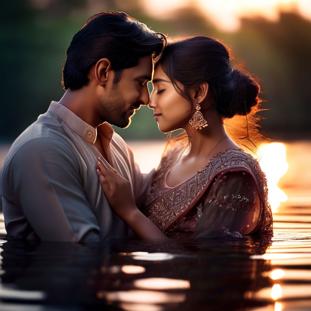 beautiful indian couple making out in the river