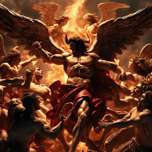 Satan and his angels fighting in heaven against angel michae... by ...