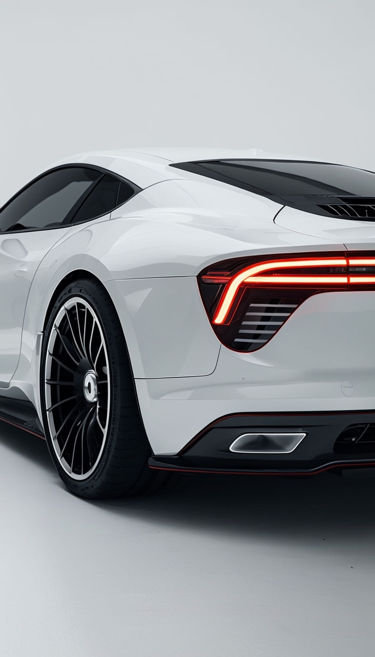 Sleek Modern White Sports Car with Glowing Tail Lights Mobile Wallpaper