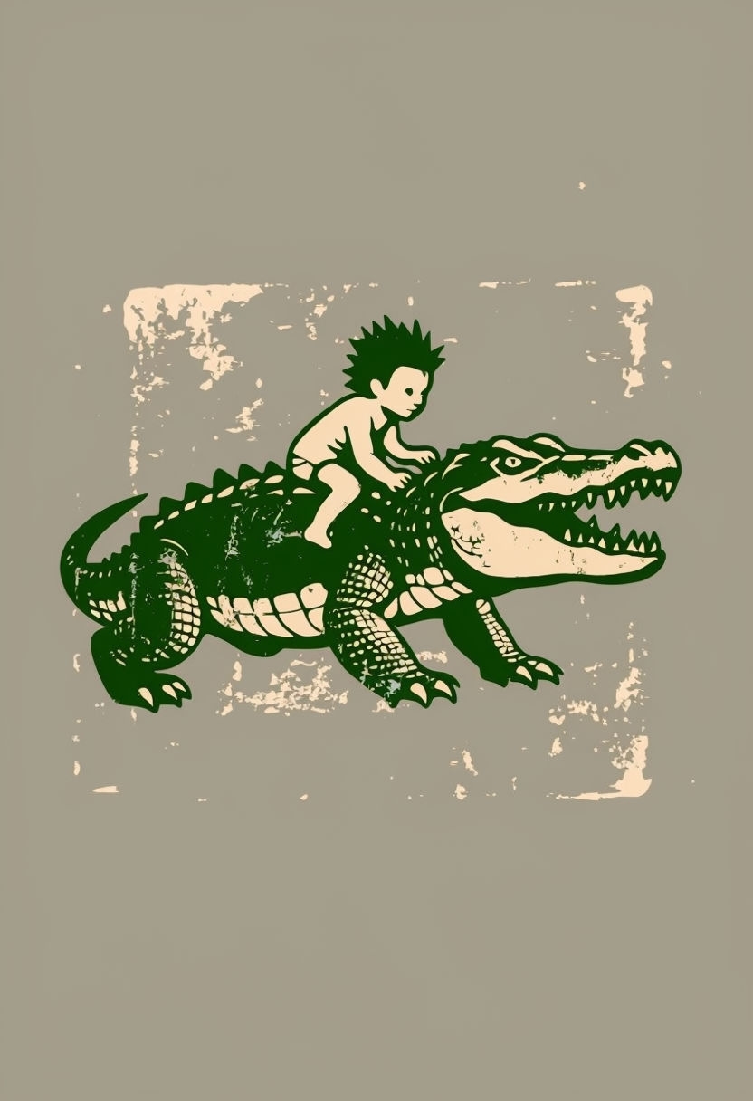 Vintage Boy Riding Crocodile Graphic T-Shirt