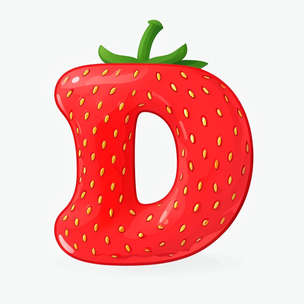 Vibrant Strawberry Letter D Illustration for Playful Monogram