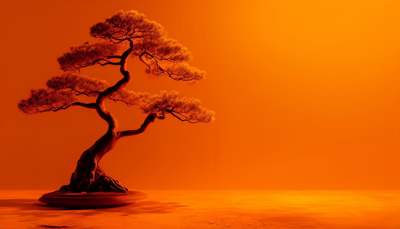 Minimalist Surreal Orange Bonsai Tree Virtual Background