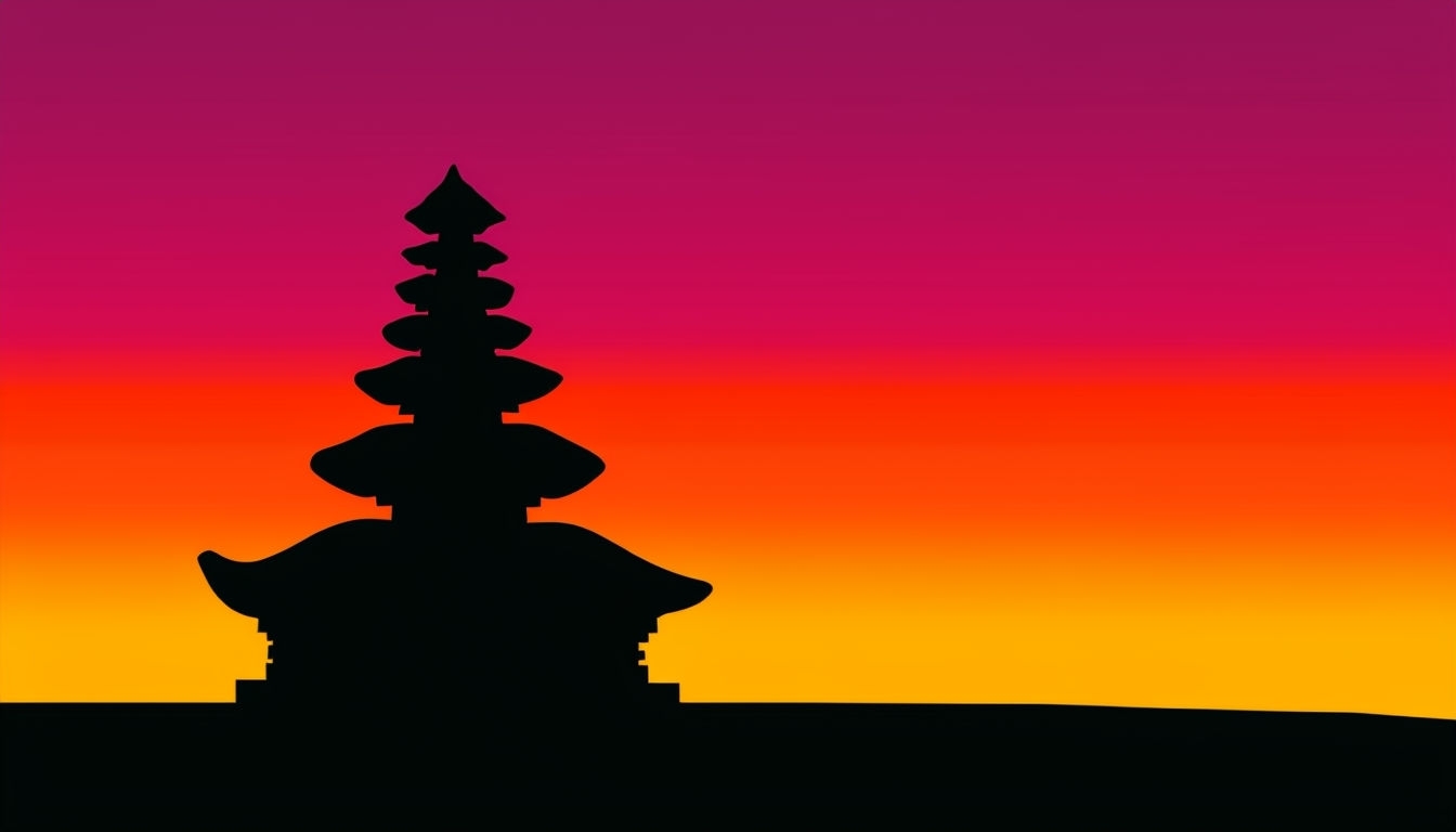 Minimalist Balinese Temple Gate Silhouette Wallpaper Background