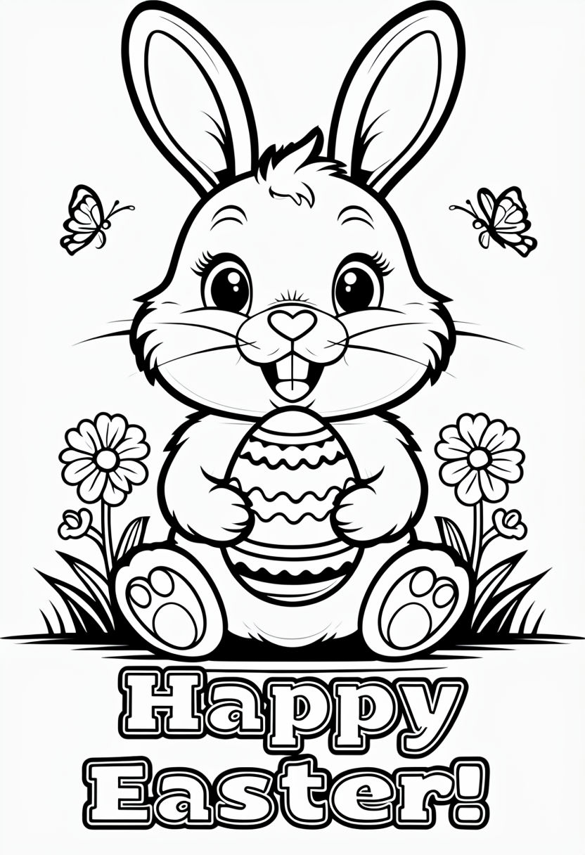 Cheerful Cartoon Bunny with Easter Egg Coloring Page