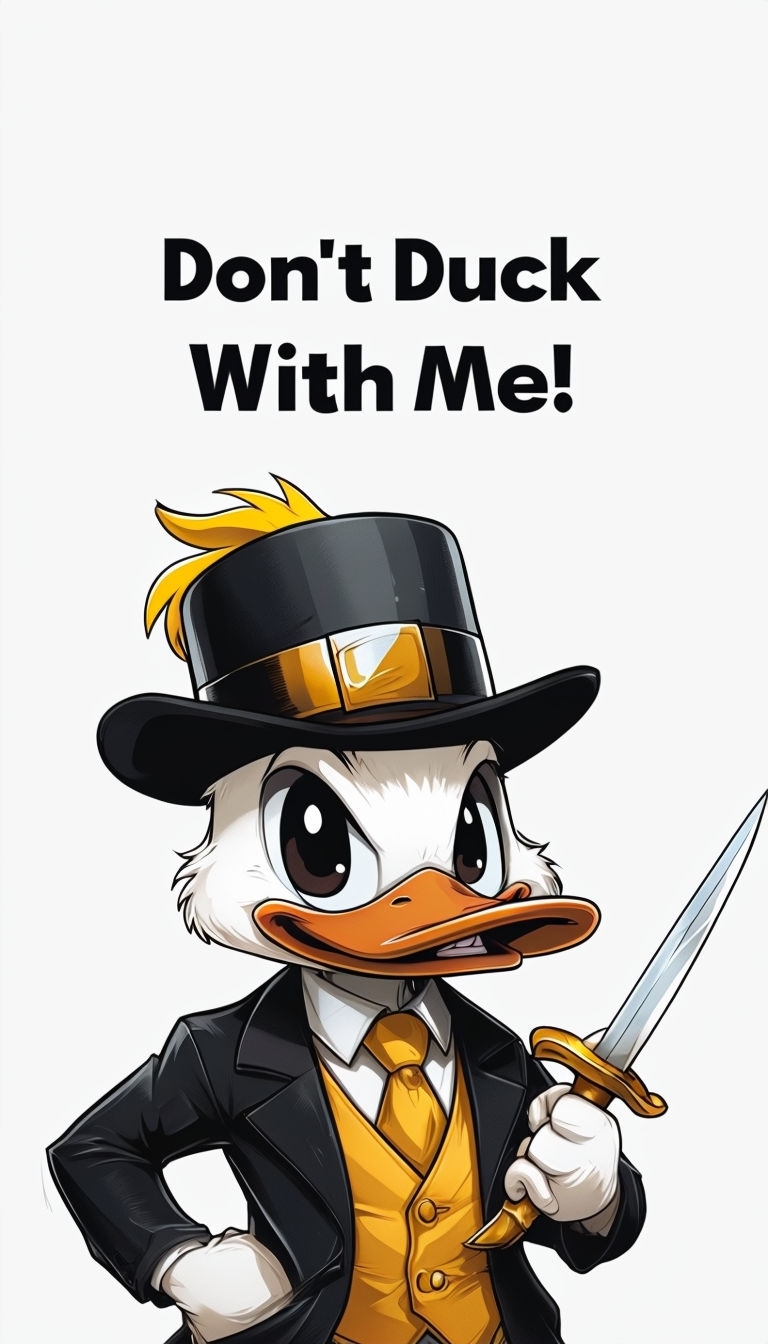 Playful Cartoon Duck with Dagger and Bowler Hat Mobile Wallpaper