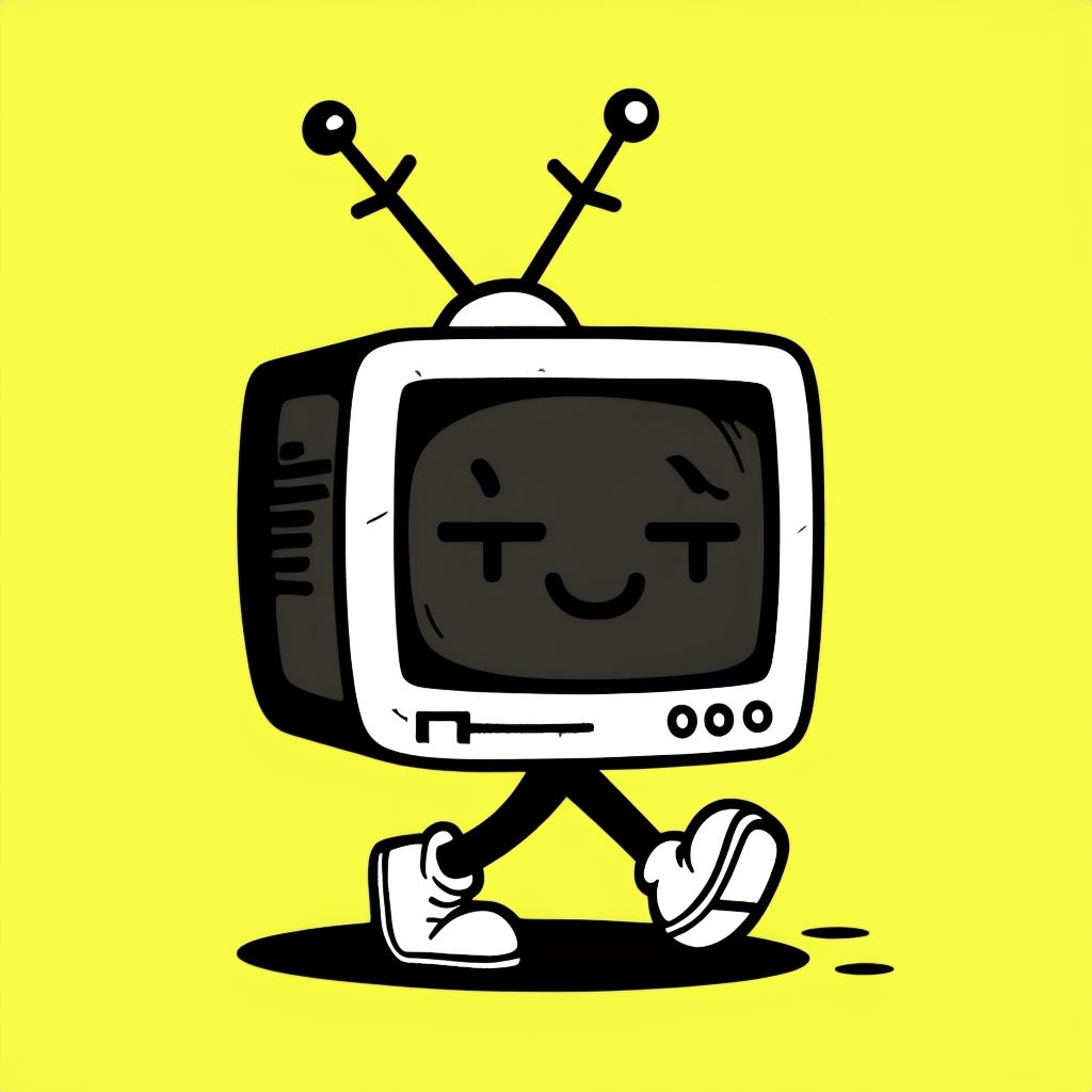 Playful Cartoon Box TV Character Walking T-Shirt