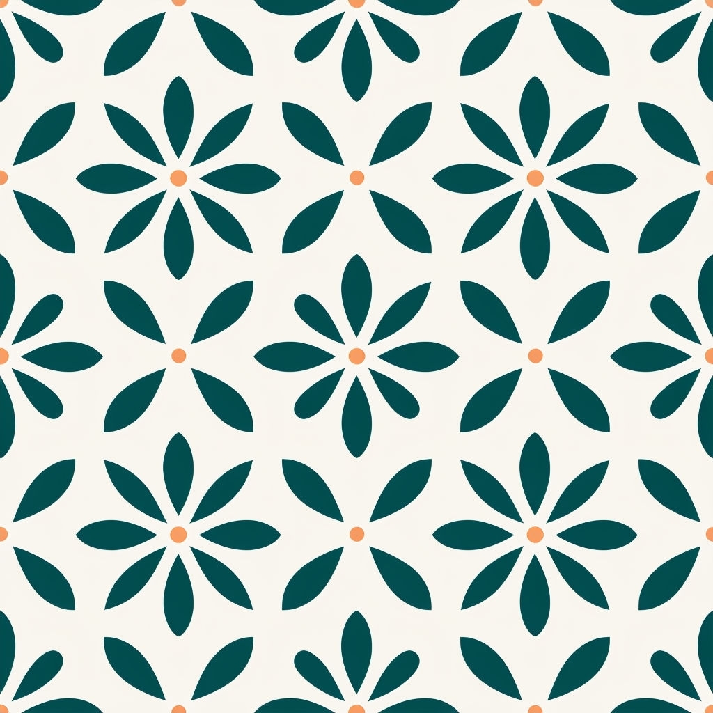 Stylized Flower Motif Symmetrical Pattern on Off-White Background Seamless Pattern