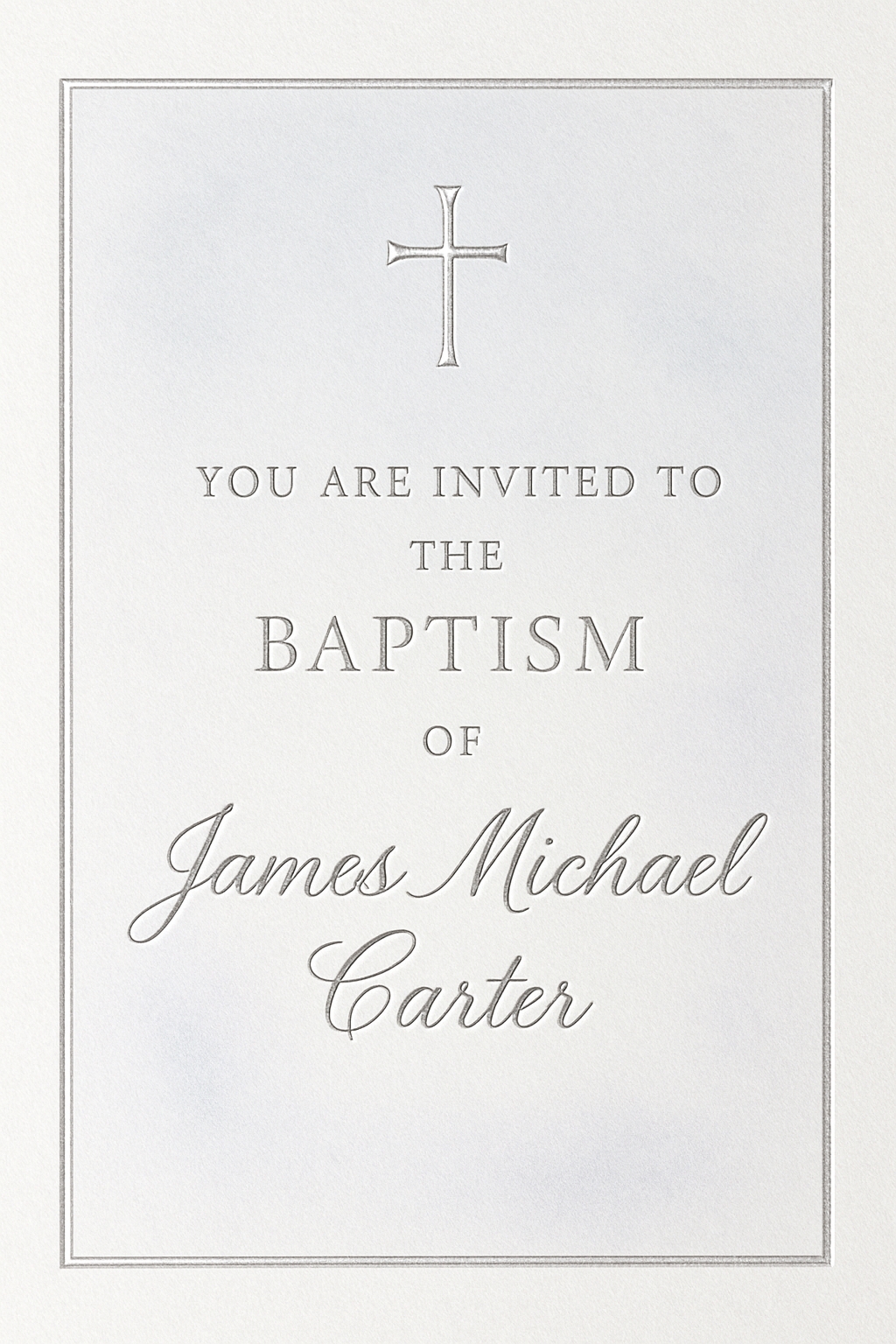 Elegant Baptism Invitation Card with Embossed Cross Design
