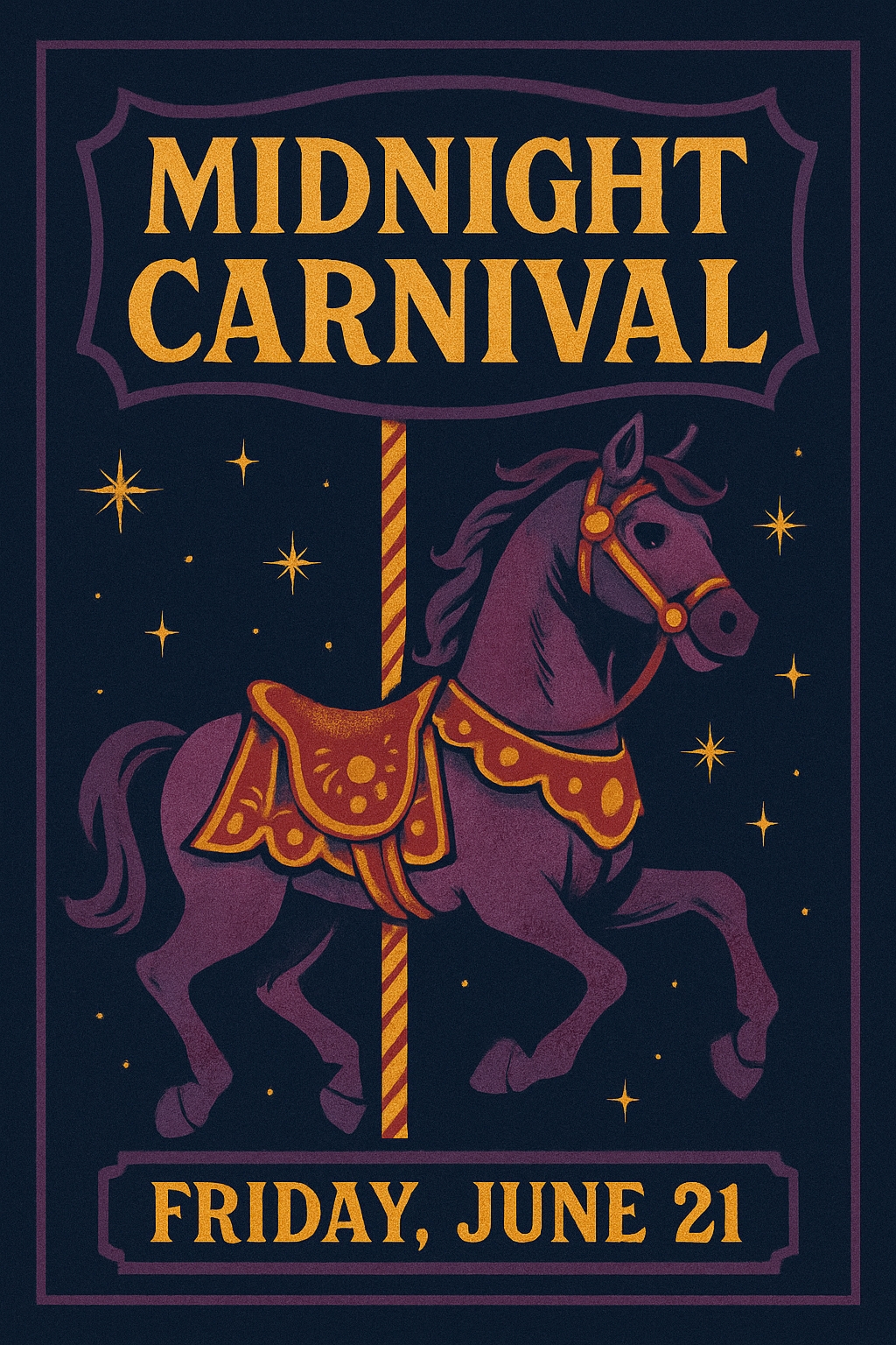 Vintage Midnight Carnival Carousel Horse Illustration Poster