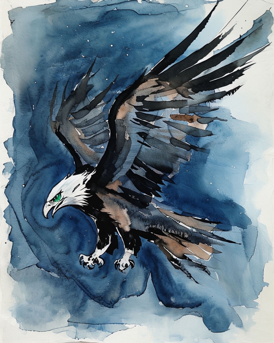 Stylized Soaring Eagle Watercolor Art T-Shirt