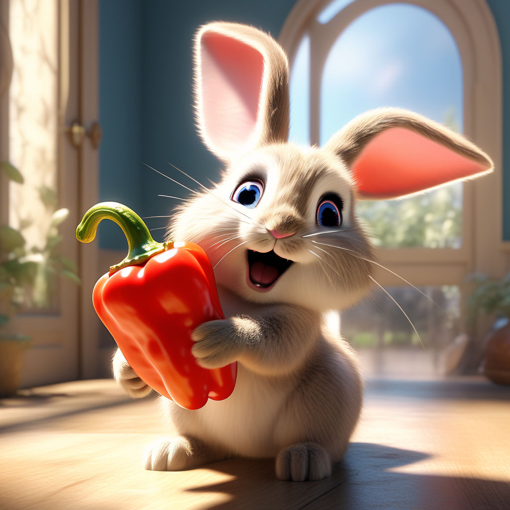 A rabbit holding pepper wants to eat it Pixar style by raad raaad ...