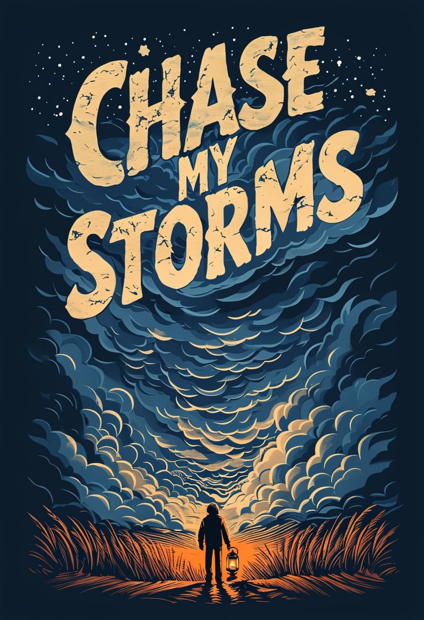 Dramatic Retro Stormy Night Art with Lantern and Text Poster