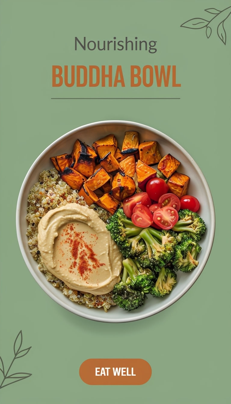 Colorful Vegetarian Buddha Bowl with Nourishing Design Ad