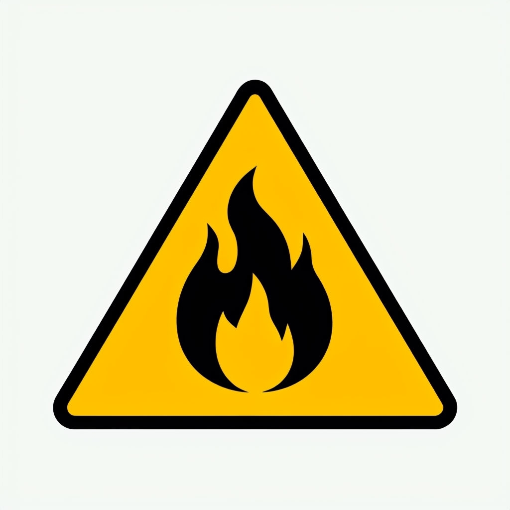 Bright Yellow Warning Sign with Black Flame Illustration Sticker