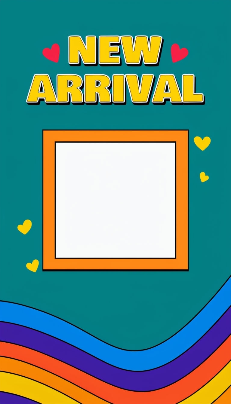 Vibrant New Arrival Announcement Design with Heart Symbols Social Media Post