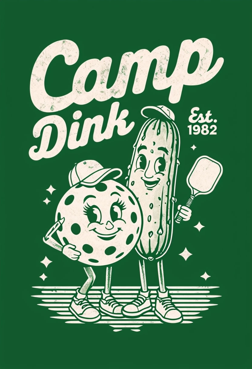 Cheerful Vintage Camp Dink Pickleball Design T-Shirt