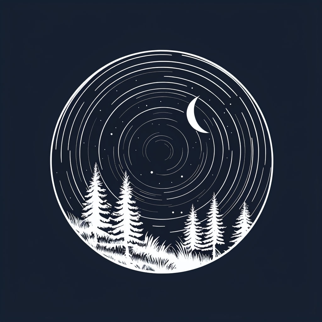 Minimalist Cosmic Crescent Moon and Trees T-Shirt