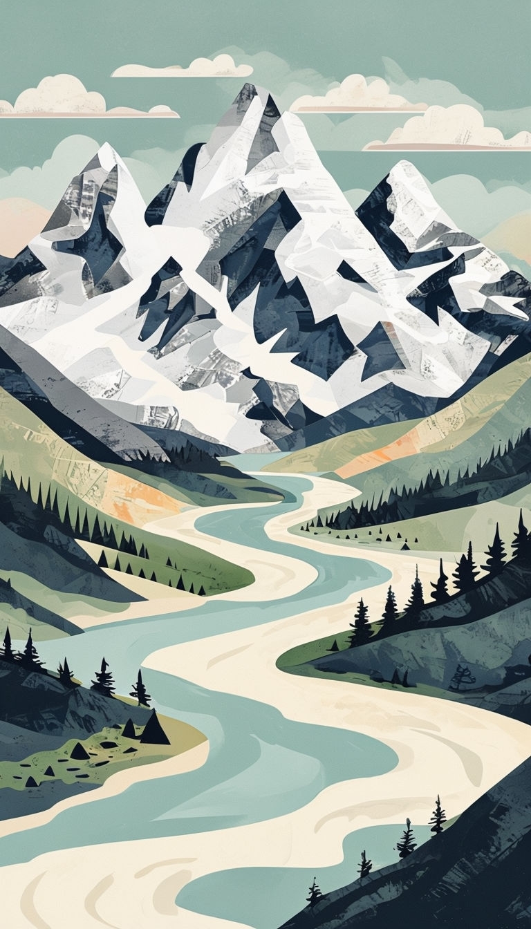Serene Minimalist Mountain Landscape Illustration Phone Case Cover