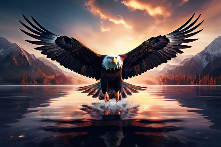 A majestic bald eagle with its wings fully spread by Van Van - Playground