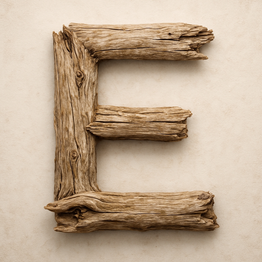 Rustic Driftwood Letter E Close-Up Photography Monogram