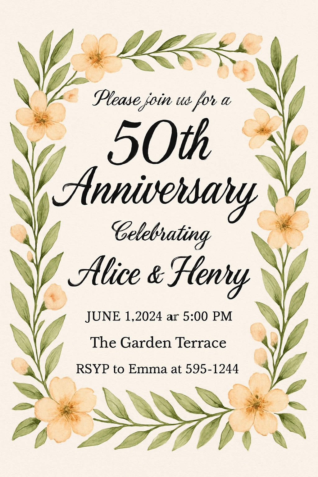 Elegant 50th Anniversary Invitation Card for Alice & Henry Celebration