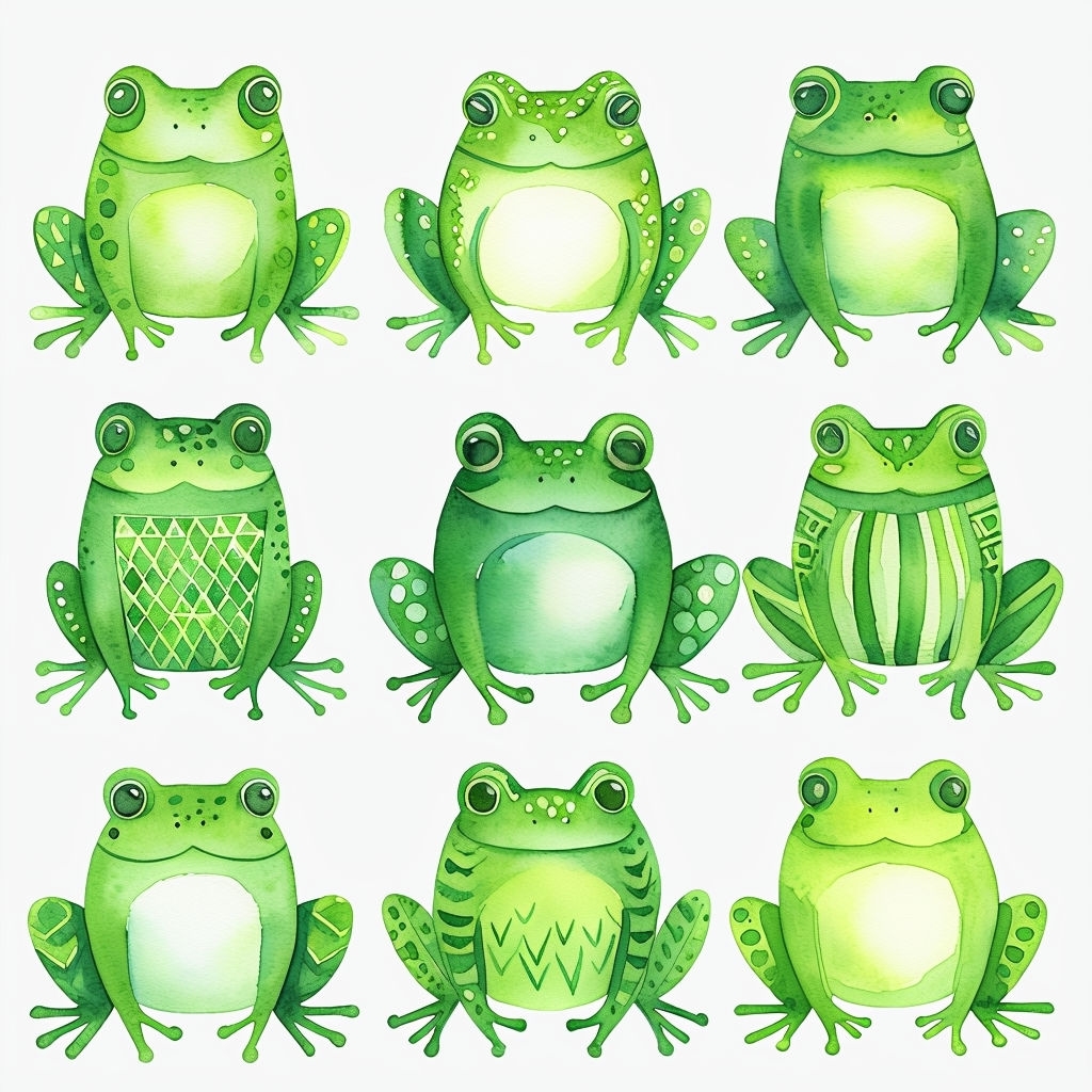 Whimsical Watercolor Cartoon Frogs Seamless Pattern Design