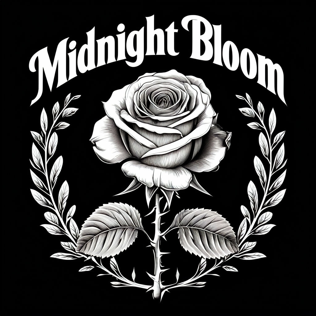 Elegant Midnight Bloom Black and White Rose T-Shirt