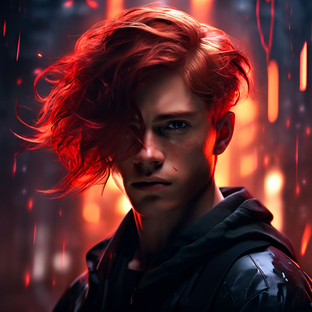 Portrait of Evil Anime Guy with scuffy red hair