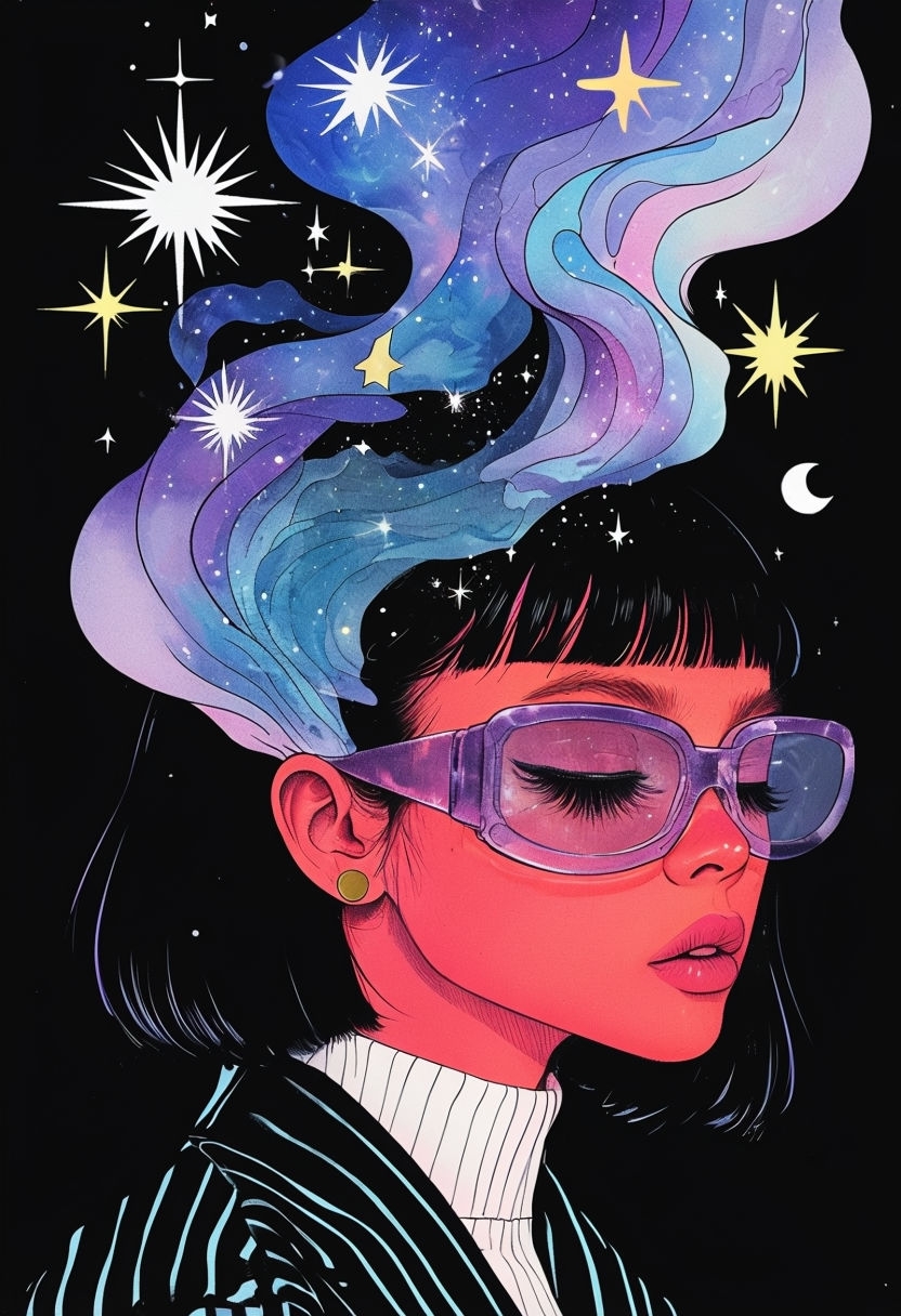 Ethereal Portrait of Dreamy Woman with Cosmic Elements Art