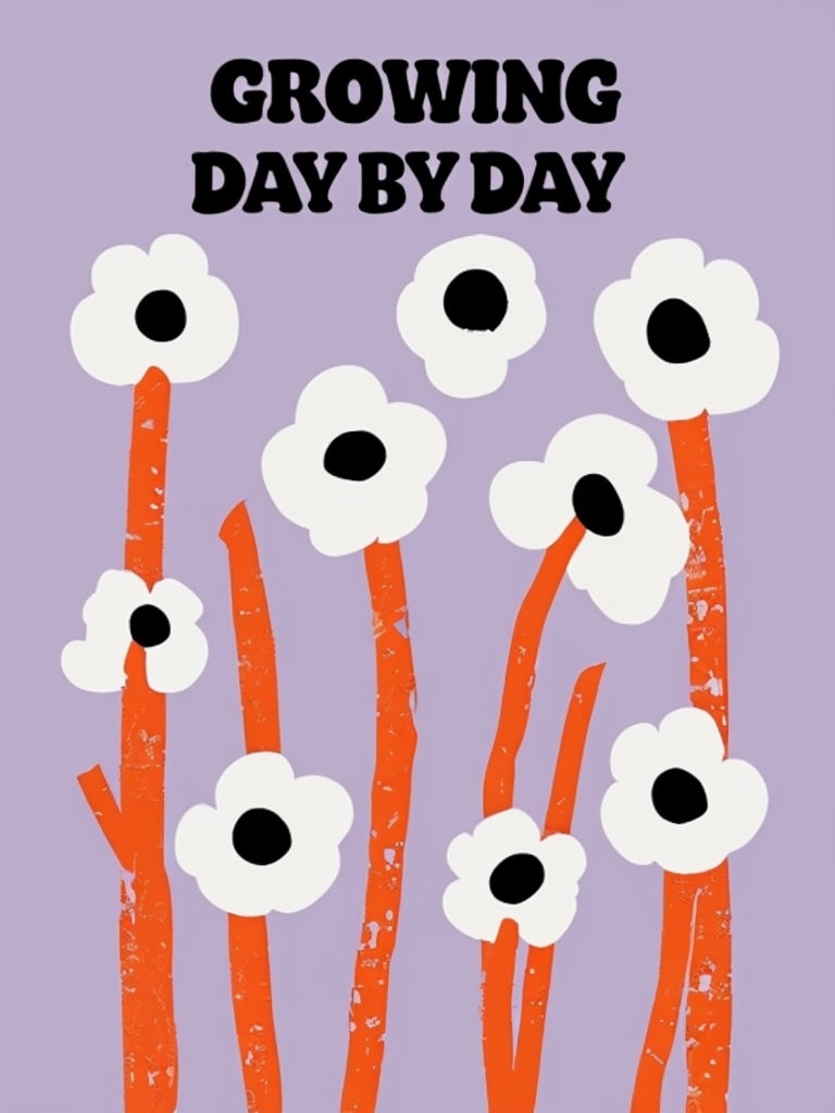 Growing Day By Day Cheerful Flower Illustration Poster
