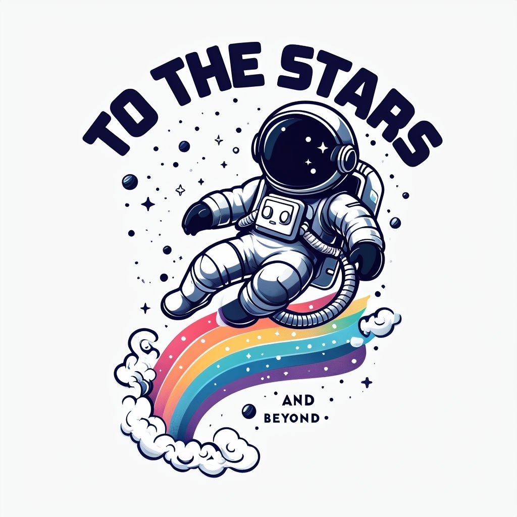 Playful Cartoon Astronaut with Rainbow Propulsion Mug