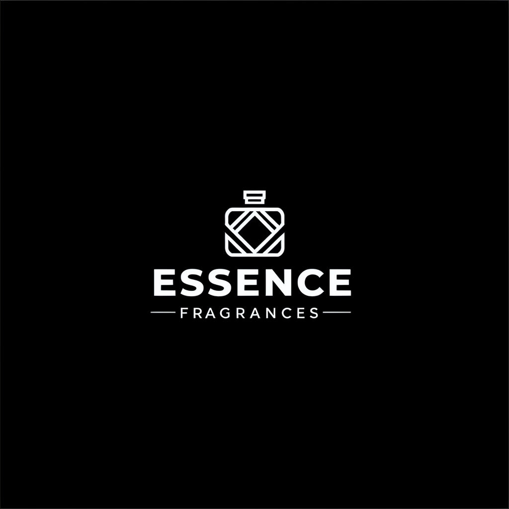 Minimalist Essence Fragrances Logo Design on Black Background