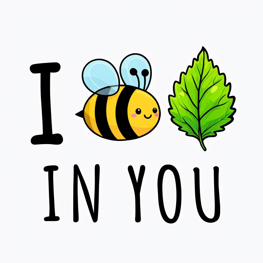 Cheerful I ♥ IN YOU Cartoon Bee and Leaf Illustration Mug