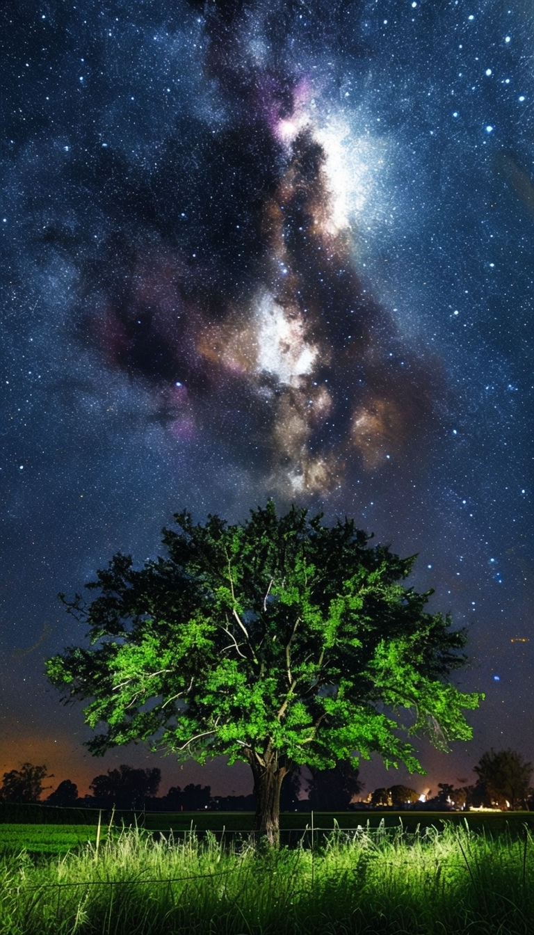Captivating Milky Way Night Sky with Tree Landscape Mobile Wallpaper