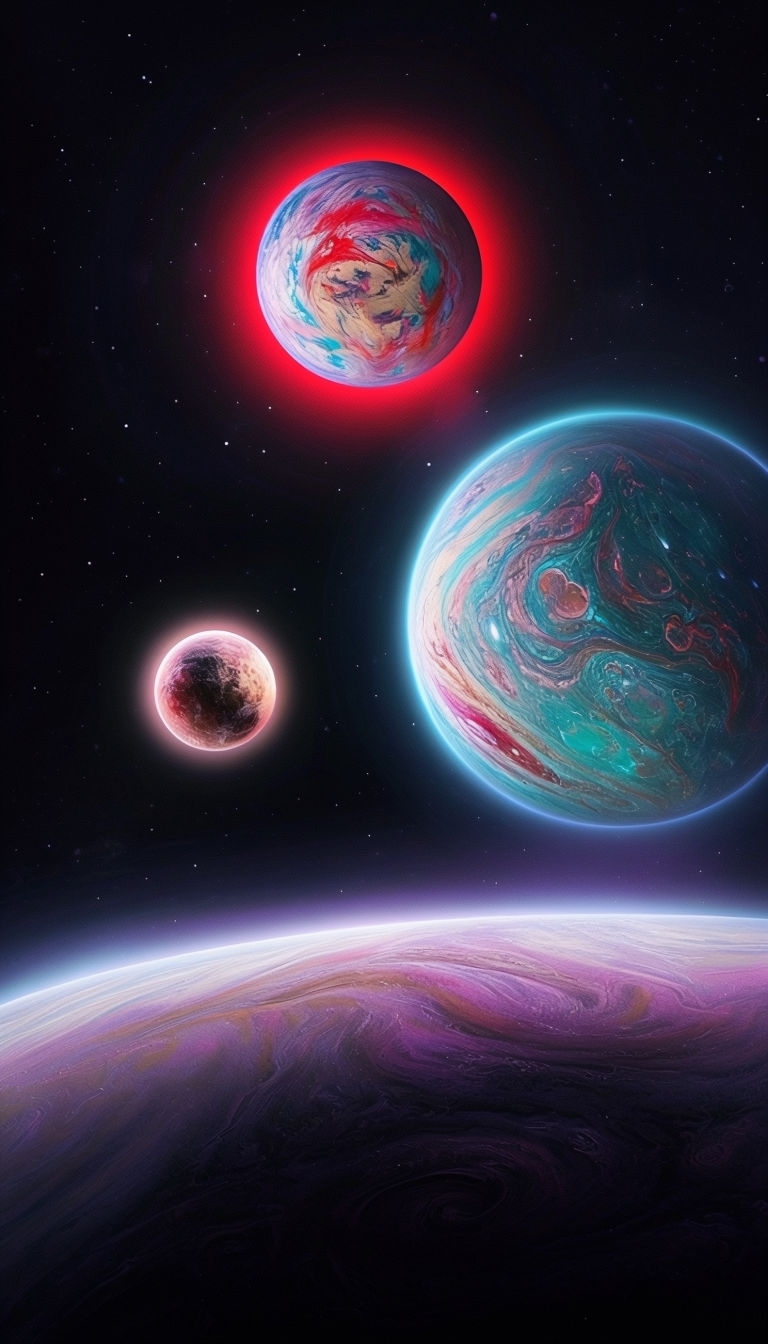 Surreal Celestial Bodies in an Ethereal Outer Space Scene Mobile Wallpaper
