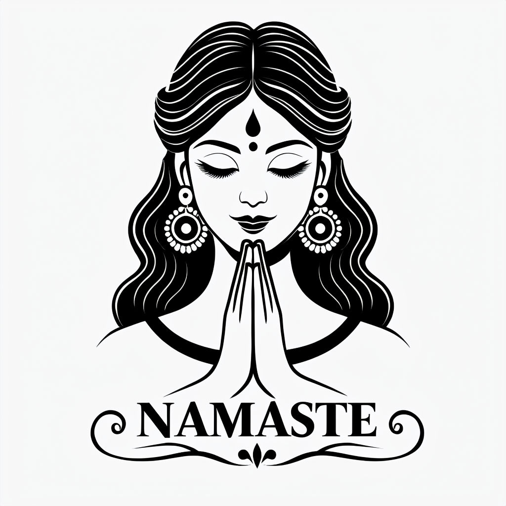 Minimalist Black Line Drawing of Woman with Namaste Gesture Mug